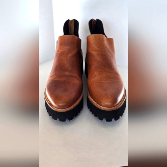 ANTHROPOLOGIE ×ALL Black Brown Tan  Leather Boots with Chunky Sole Platform - Picture 3 of 12